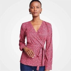 Ann Taylor Belted Wrap Geo Dot Blouse